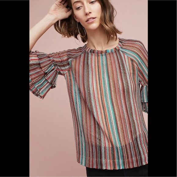 Anthropologie Eva Franco crochet ruffle stripped hippie stripped top size M NWT! - Picture 1 of 13